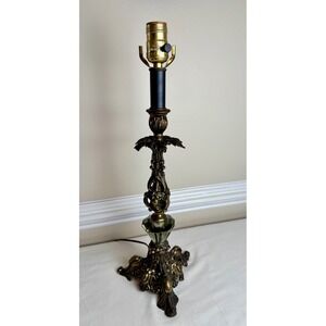 Vintage Hollywood Regency Ornate Gold Metal Table Lamp Faceted Lucite Prism 24"